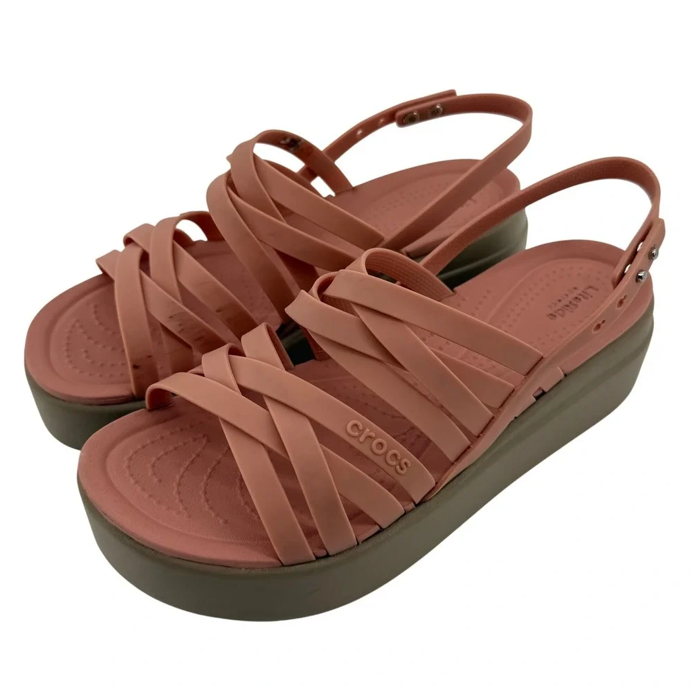Crocs Brooklyn Strappy Low Wedge Sandal Blush Pink Women 7 Comfort LiteRide Y2K
